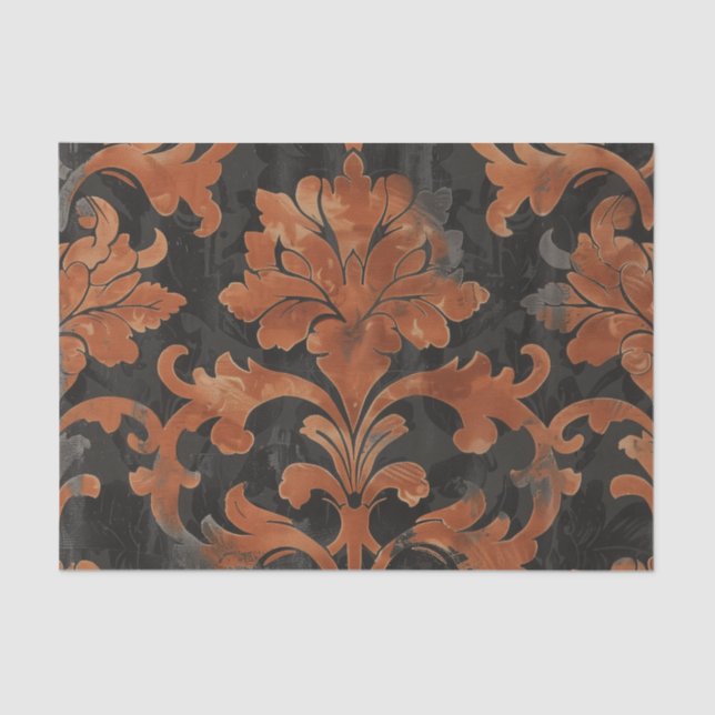 Brown and Orange Damask Pattern Tissue Paper (Front)