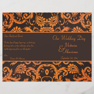 Brown and Orange Damask Wedding Program
