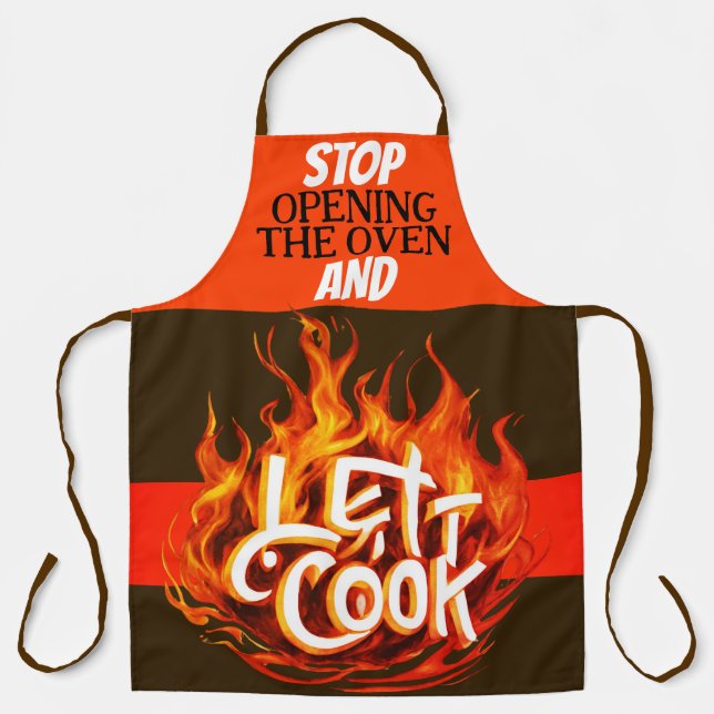 Brown and Orange Fire Let It Cook Apron (Front)