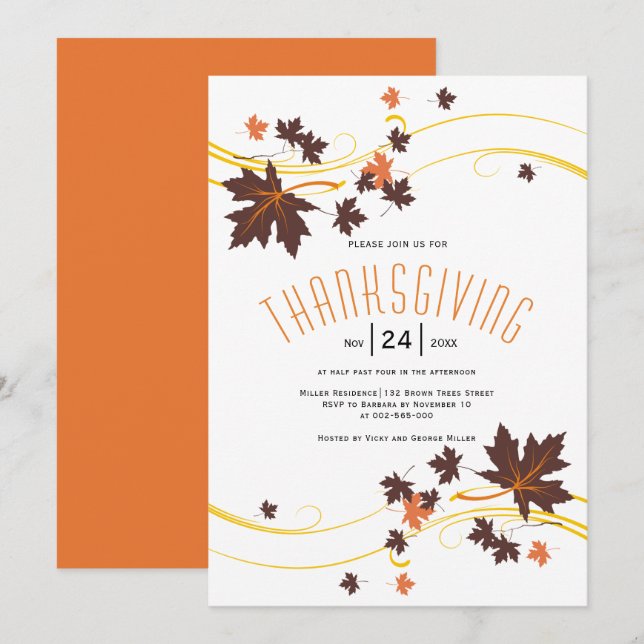 Brown and orange maple leaves autumn Thanksgiving Invitation (Front/Back)