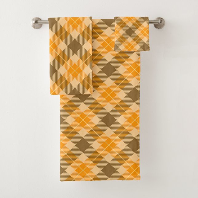 Brown and Orange Tartan Plaid Bath Towel Set (Insitu)