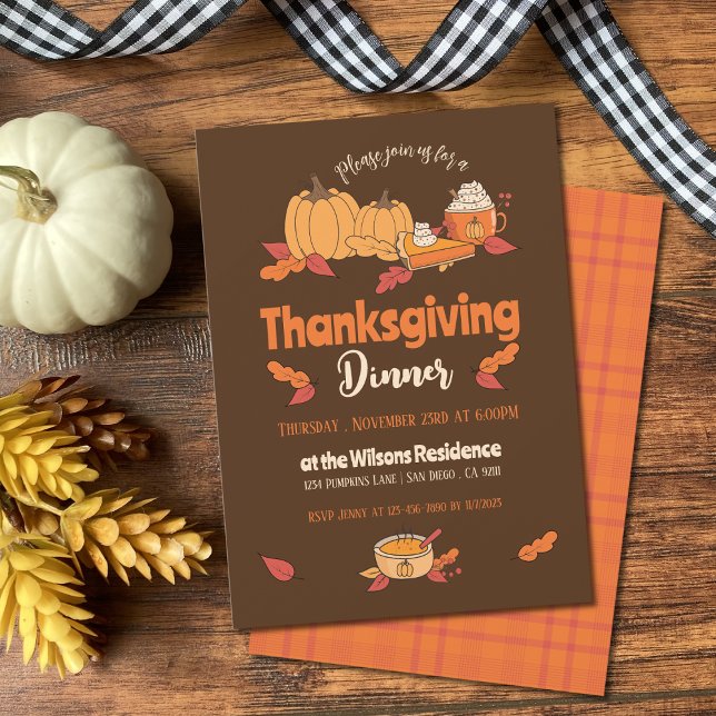 Brown and Orange Thanksgiving Dinner Invitations (Creator Uploaded)