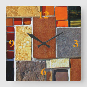 Brown and Orange Tiles Square Wall Clock