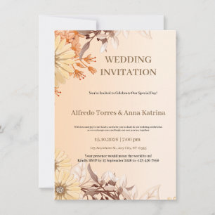 Brown and Orange Watercolor Illustrative Wedding Invitation