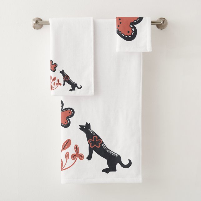 Brown and Pink and Scandinavian Pattern Bath Towel Set (Insitu)