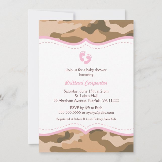 Brown and Pink Camo Baby Shower Invitation (Front)