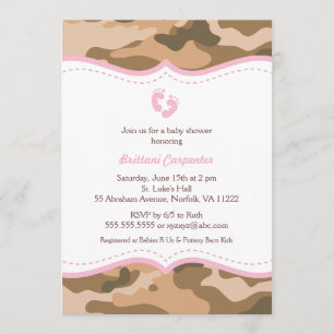 Brown and Pink Camo Baby Shower Invitation