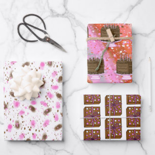Brown and Pink Chocolate Cake Birthday   Wrapping Paper Sheet