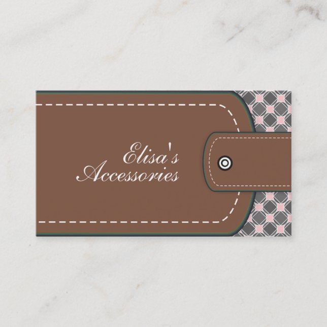 Brown and pink leather look and pattern business card (Front)