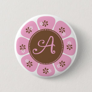Brown and Pink Monogram A 6 Cm Round Badge