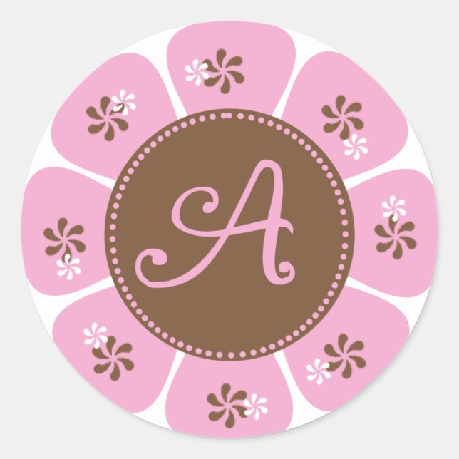 Brown and Pink Monogram A Classic Round Sticker (Front)