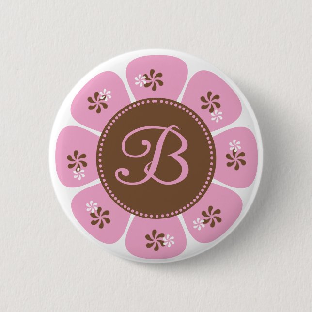 Brown and Pink Monogram B 6 Cm Round Badge (Front)