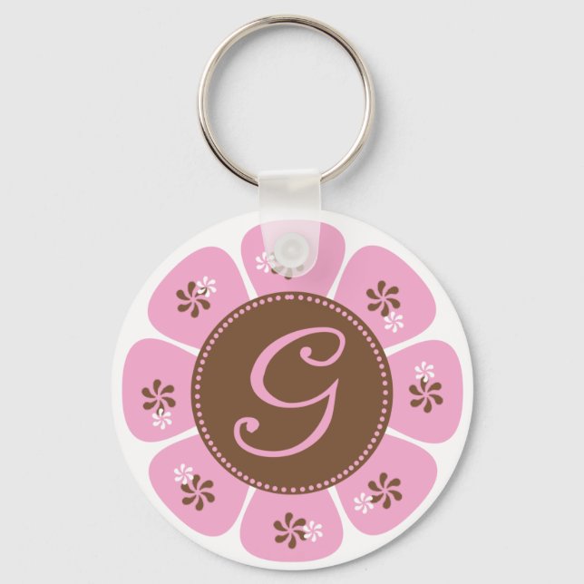 Brown and Pink Monogram G Key Ring (Front)