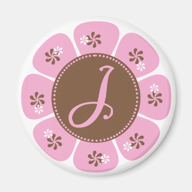 Brown and Pink Monogram J Magnet (Front)