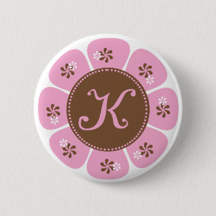Brown and Pink Monogram K 6 Cm Round Badge