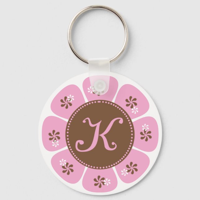 Brown and Pink Monogram K Key Ring (Front)