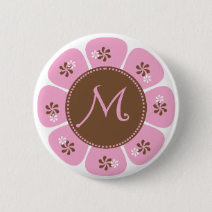 Brown and Pink Monogram M 6 Cm Round Badge