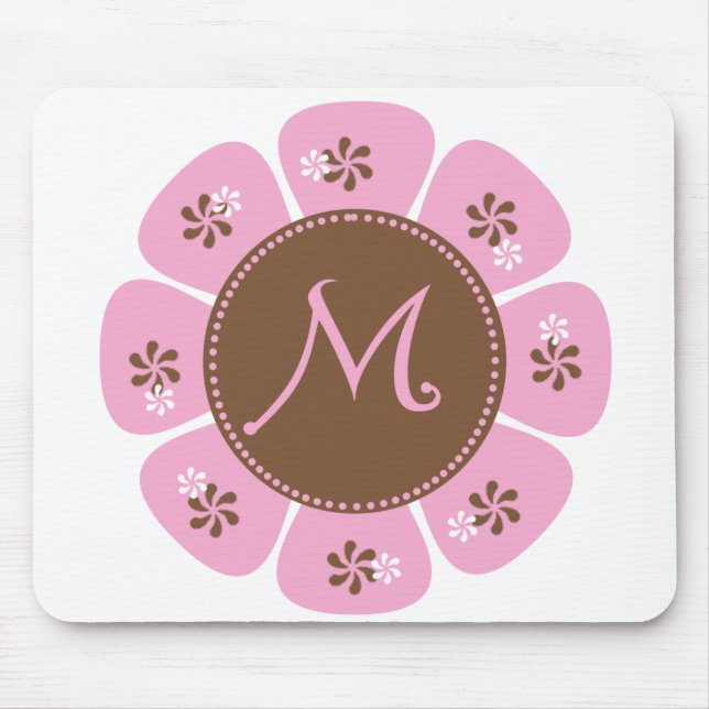 Brown and Pink Monogram M Mouse Pad (Front)