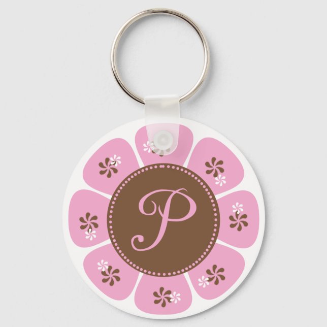 Brown and Pink Monogram P Key Ring (Front)
