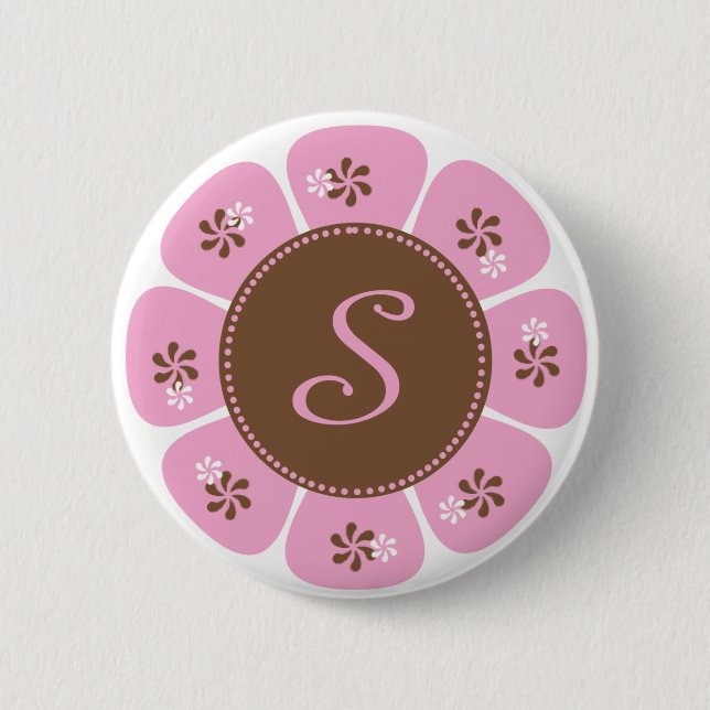 Brown and Pink Monogram S 6 Cm Round Badge (Front)