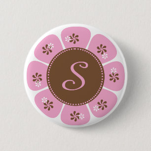 Brown and Pink Monogram S 6 Cm Round Badge