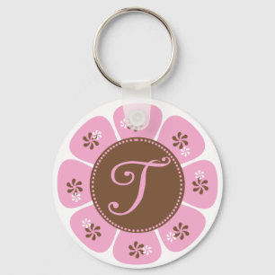 Brown and Pink Monogram T Key Ring