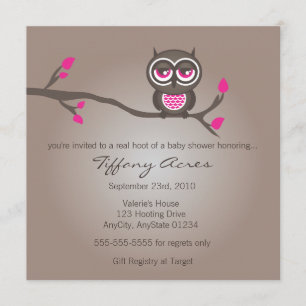 Brown and Pink Owl Baby Shower Invitation