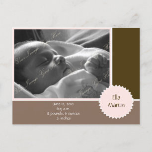 Brown and Pink Photo Announcement (Customisable) Postcard