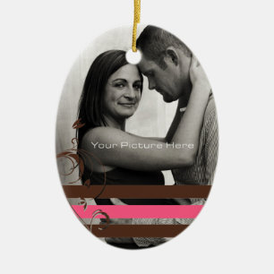 Brown and Pink Photo Engagement Ceramic Ornament