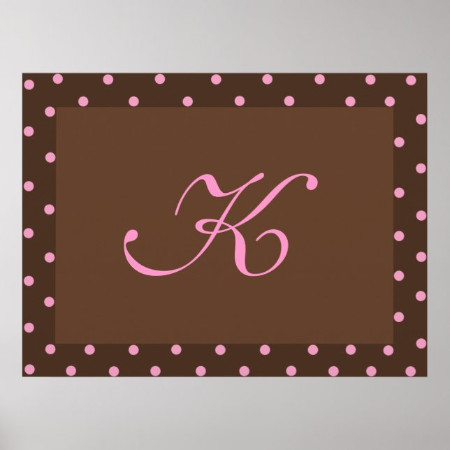 Brown and Pink Polka Dot Monogram Frame Poster (Front)