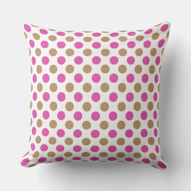 Brown and pink polka dots pattern cushion (Front)