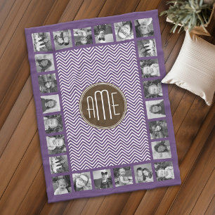 Brown and Purple Chevron Pattern Custom Monogram Fleece Blanket