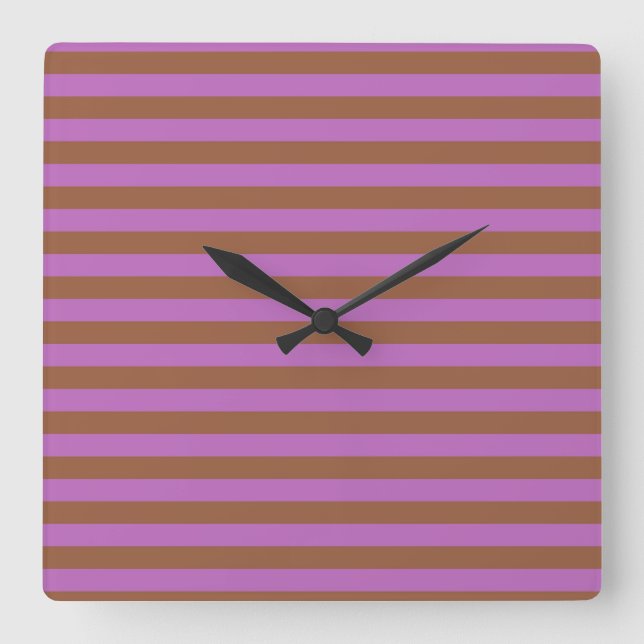 Brown and Purple Stripes Square Wall Clock (Front)