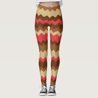 Brown and Red Autumn Zig Zag Striped Leggings