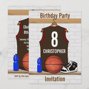 Brown and Red Basketball Jersey Birthday Party Invitation