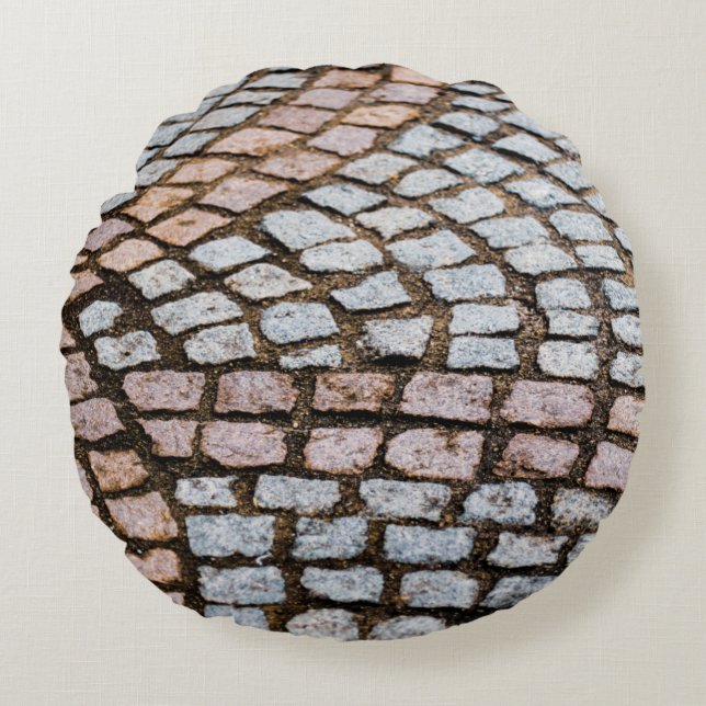 Brown and red bricks round cushion (Front)
