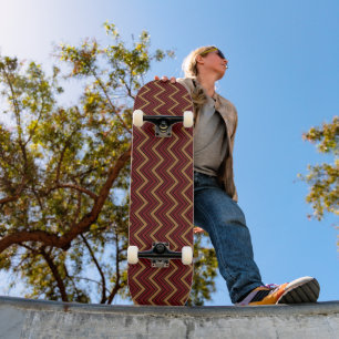 Brown and red shades chevron zigzag skateboard