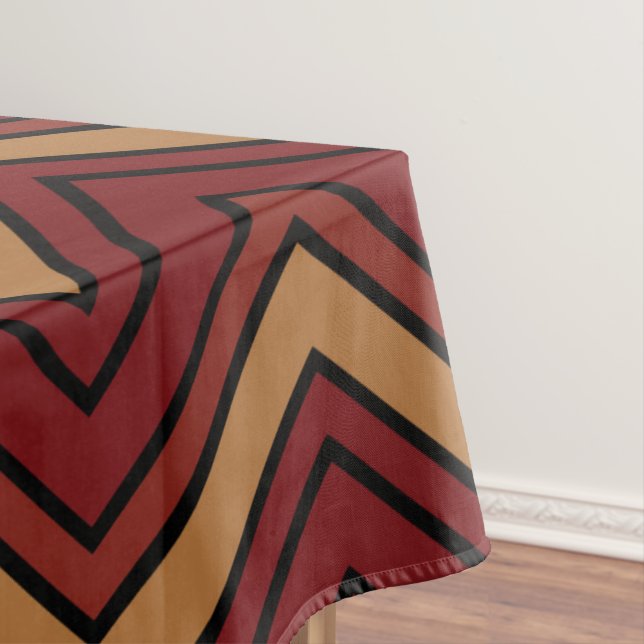 Brown and red shades chevron zigzag  tablecloth (In Situ)