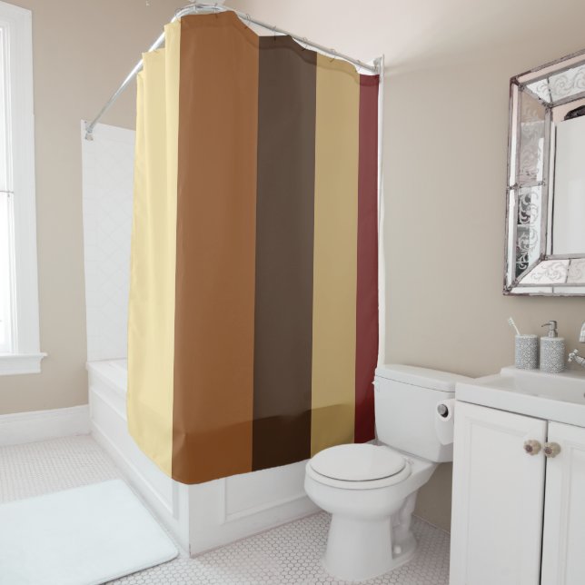 Brown and Red Stripes Shower Curtain (In Situ)