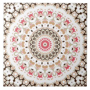Brown and Rose Pink Mandala Pattern Ceramic Tile