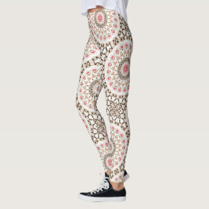 Brown and Rose Pink Mandala Pattern Leggings