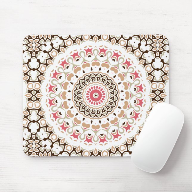 Brown and Rose Pink Mandala Pattern Mouse Pad (With Mouse)