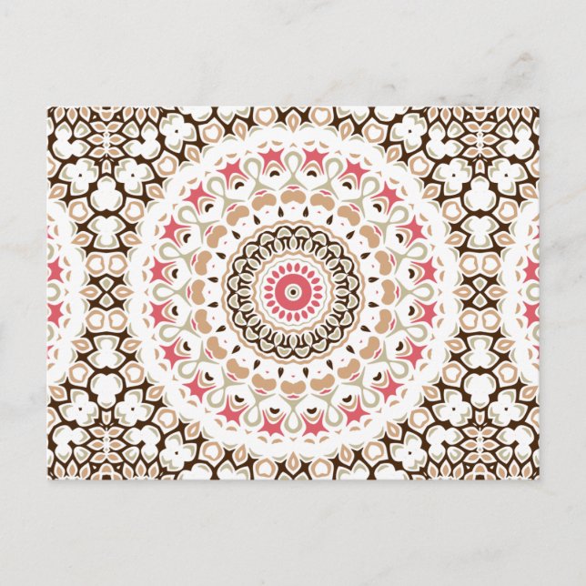 Brown and Rose Pink Mandala Pattern Postcard (Front)