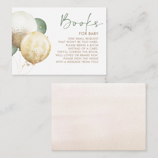 Brown and Sage Green Balloons Baby Shower Books Enclosure Card (Front/Back)