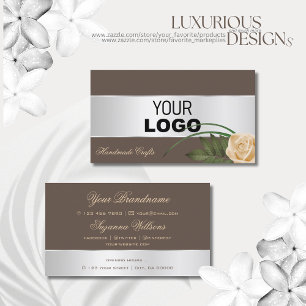 Brown and Silver Decor Cute Rose Flower with Logo Business Card