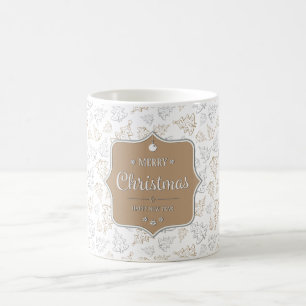 Brown and Silver Elegant Christmas Trees Pattern Coffee Mug