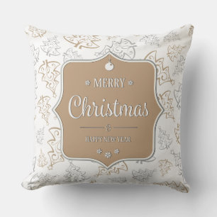 Brown and Silver Elegant Christmas Trees Pattern Cushion