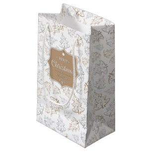 Brown and Silver Elegant Christmas Trees Pattern Small Gift Bag