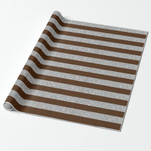 Brown and Silver Glitter Stripes Wrapping Paper