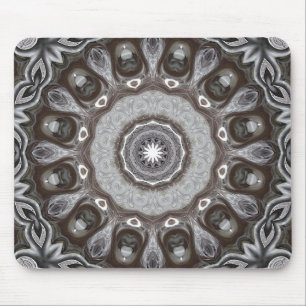 Brown and Silver Kaleidoscope Mandala Pattern Mouse Pad